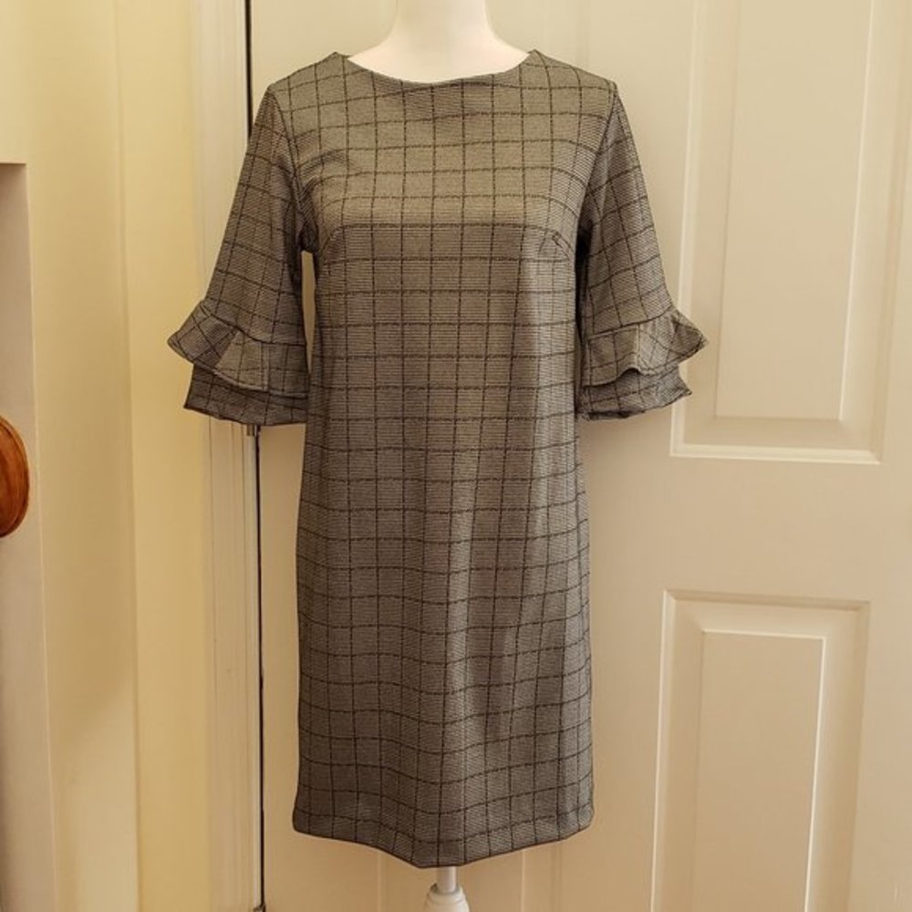 NWT Banana Republic Houndstooth Ruffle Sleeve Dress Size 0